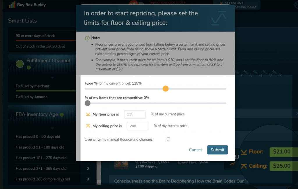 Image: Screenshot of BuyBoxBuddy price limits