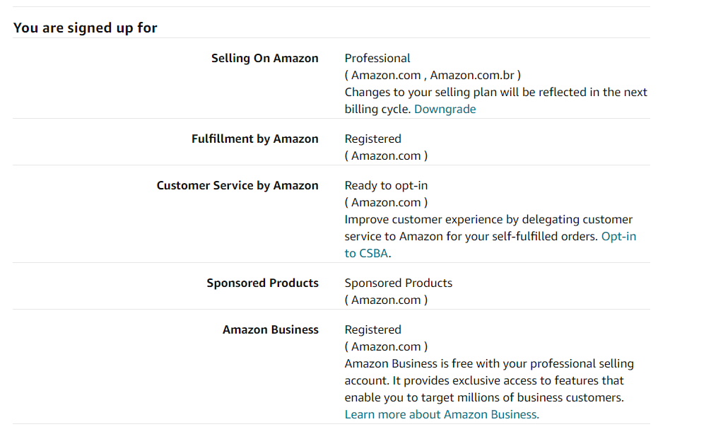 Image: screenshot of where to downgrade your selling plan