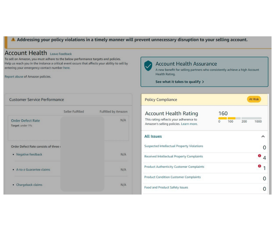 Amazon Seller Account Health Dashboard