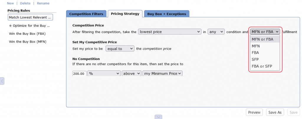 image: pricing strategy screen showing fulfillment channels