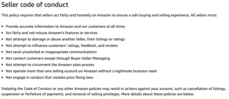 Image: Amazon Seller Code of Conduct