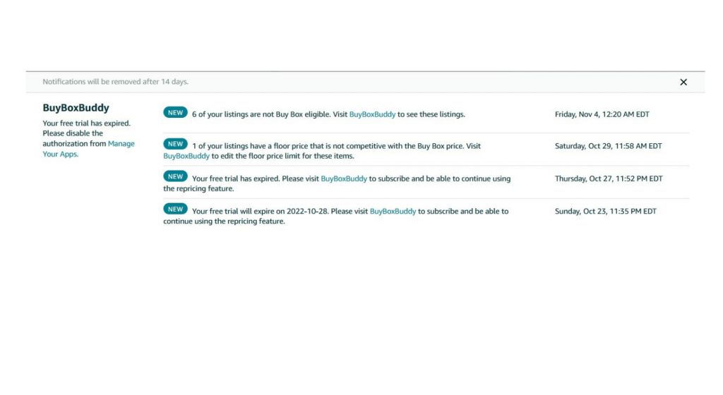 image: buyboxbuddy notifications in amazon seller central
