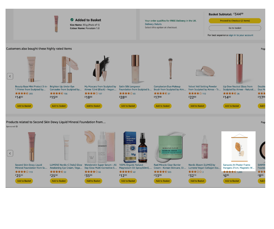 What Makes Winning the Buy Box So Important? It’s a well-known fact that The Buy Box contributes to more than 80% of Amazon sales. But before we go into the specifics of having the featured offer on Amazon, it’s essential to understand how this cachet enables binge buying and why it matters so much. As you can tell from the screenshot above, the Amazon Buy Box benefits sellers in many ways. Here are 10 of the best reasons to try to win the Buy Box: More than just a seal of approval (e.g., Amazon’s choice badge), the Buy Box is designed to facilitate sales from a specific seller. Doubly-useful, it comes with an option to buy within seconds and another to add to the cart and adjust items and quantities before placing an order. Everything buyers need to know is right there: price, shipping method, return policy, warranty, gift options. The quantity available is displayed with a drop-down button, so that buyers don’t need to place several orders or scroll through offers. It’s available for both “New” and “Used” offers, to suit a wider range of budgets. It pitches Prime membership to buyers; another opportunity to convert casual shoppers into Amazon’s most valuable type of buyer. It does away with the need to compare offers; as most shoppers are cash-rich, time-poor, and return customers, they’re more than happy to entrust Amazon with a buying decision. It’s promoted on the app, webpage, and via Alexa’s voice recommendations. It works so that customers spend less time comparing offers from sellers and more time adding items to their carts. When buyers add items to their cart, Amazon tries to cross-sell them high-rated and sponsored products, including the seller’s other offers. As seen below, these products don’t need to be from the same category.