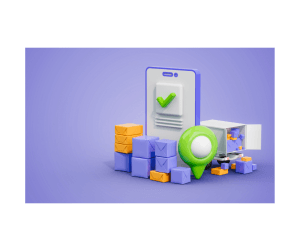 3D illustration showing packages, a mobile checklist, and a location marker symbolizing unfulfillable inventory management on Amazon