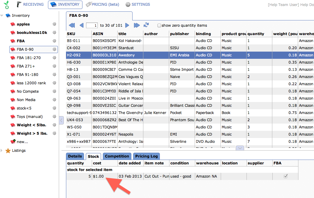 Updating Cost Through Stock Tab