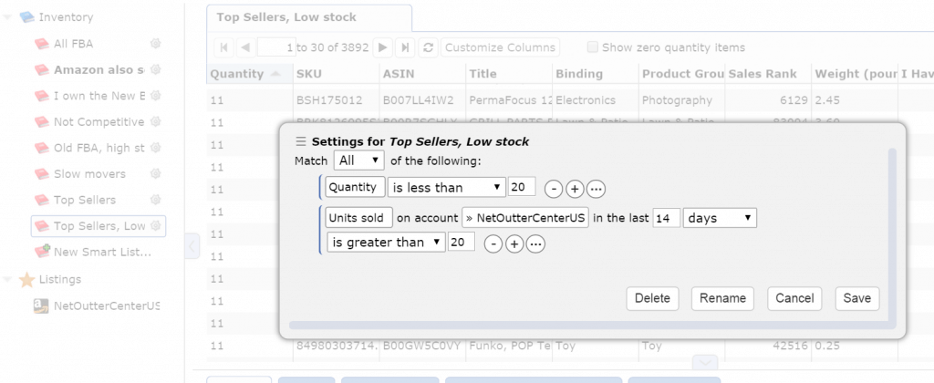 Fig. 4 Creating a Top Selling & Low Stock Smart List 