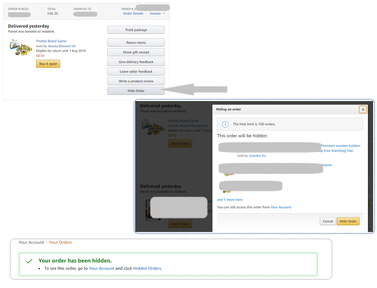 hide amazon order