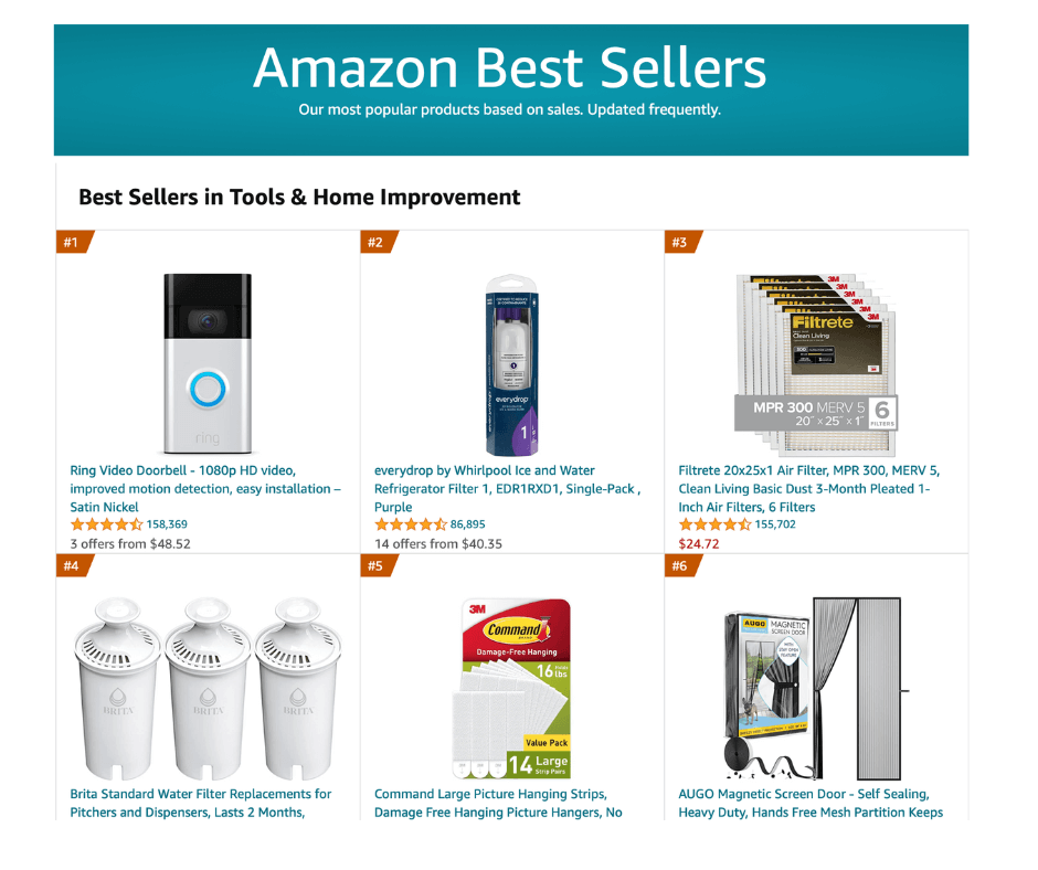 Image: Amazon best Sellers list