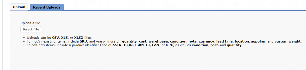 Image: Cost Upload Section in Sellery