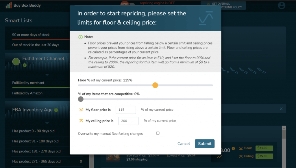Image: BuyBoxBuddy floor and ceiling price limits