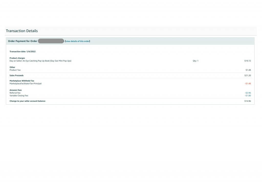 Image: Example of Amazon Fees - Screenshot