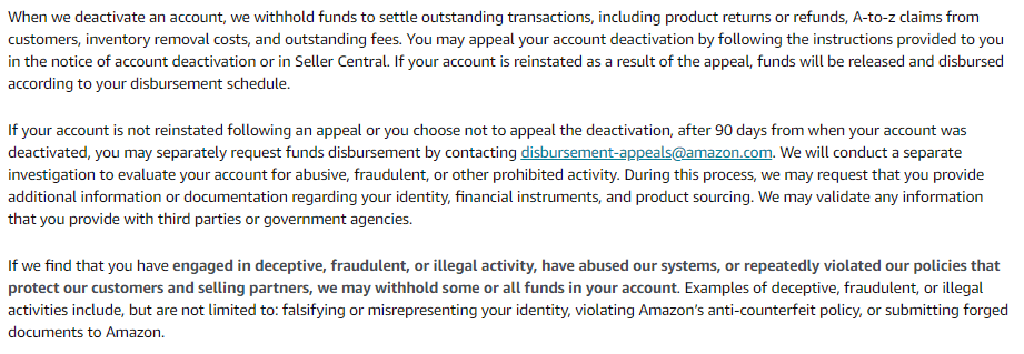 Amazon Account Deactivation and Fund Withholding Policy