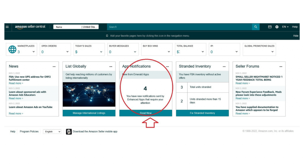 image: emerald app notifications in amazon seller central